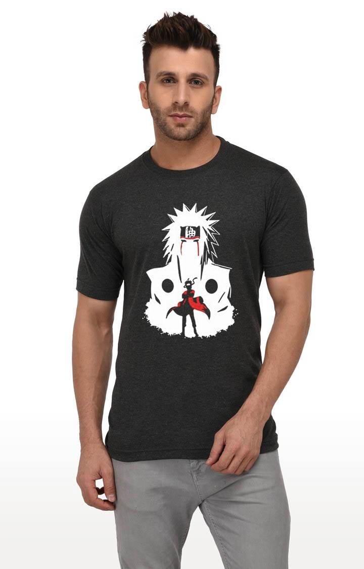Weardo | Men's Grey Cotton Printed Regular T-Shirts 0