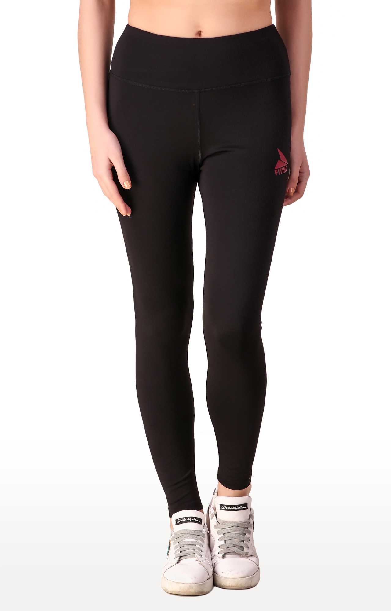 Women's Black Polyester Solid Tights