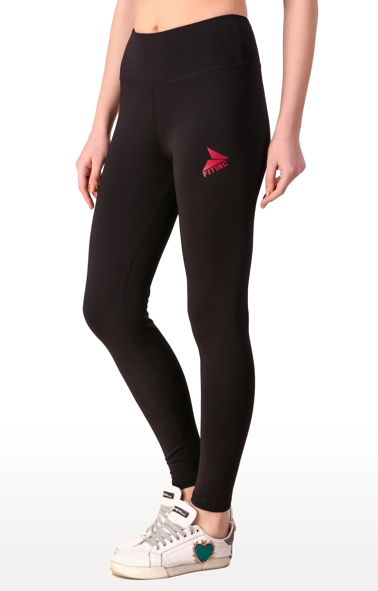 Fitinc | Women's Black Polyester Solid Tights 2