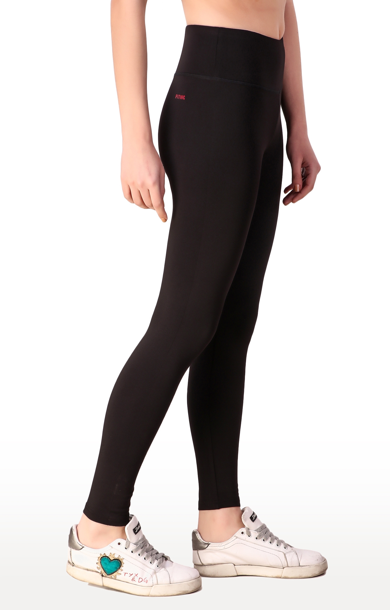 Fitinc | Women's Black Polyester Solid Tights 3