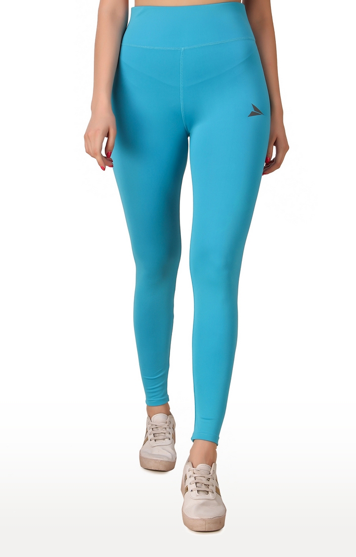 Fitinc | Women's Sky Blue Polyester Solid Tights 0