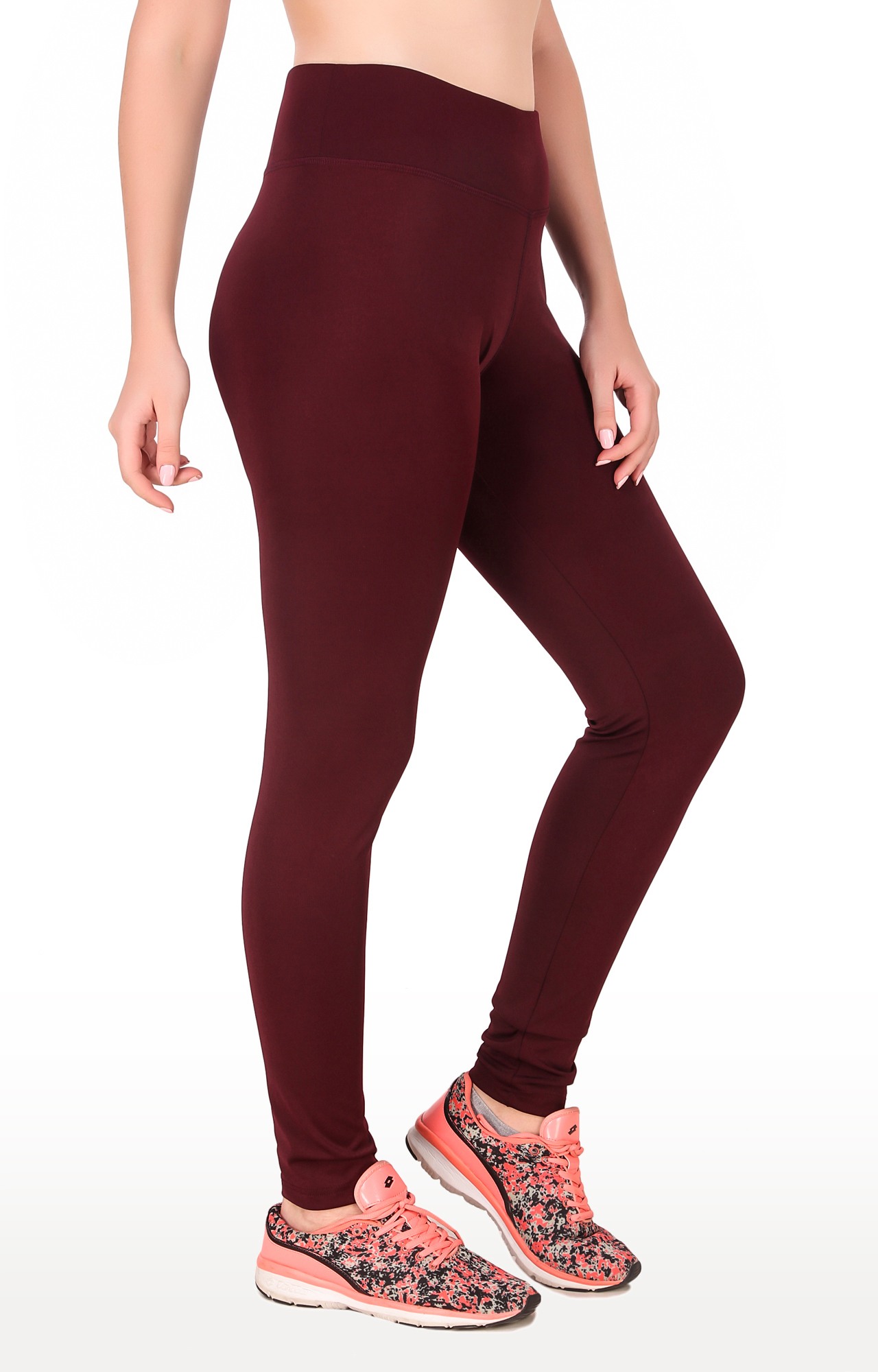 Women's Maroon Polyester Solid Tights