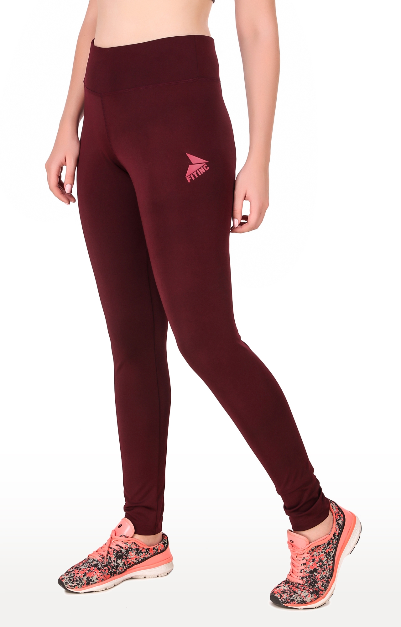 Fitinc | Women's Maroon Polyester Solid Tights 2