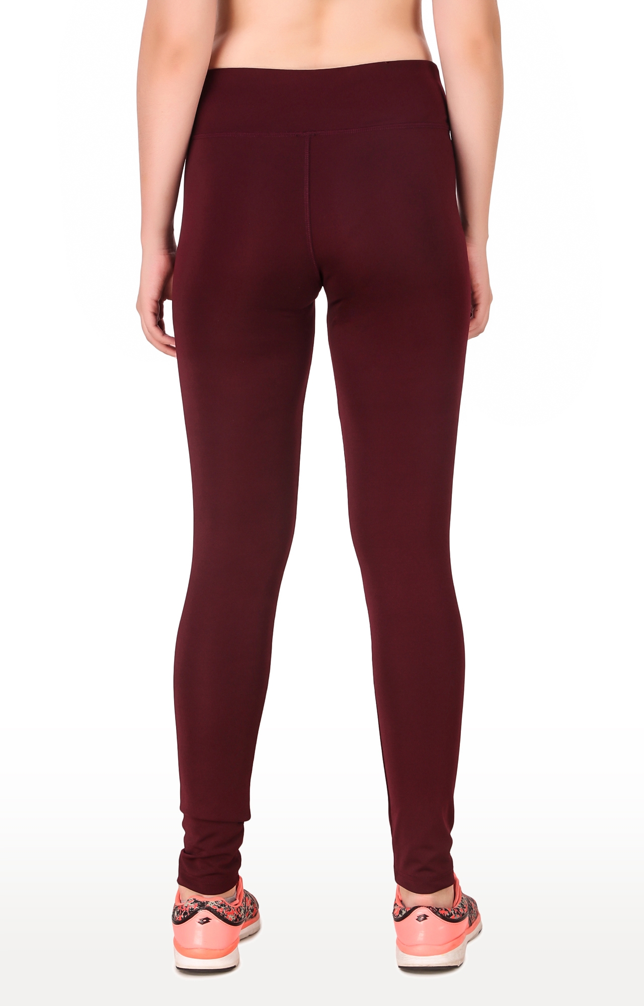 Fitinc | Women's Maroon Polyester Solid Tights 4