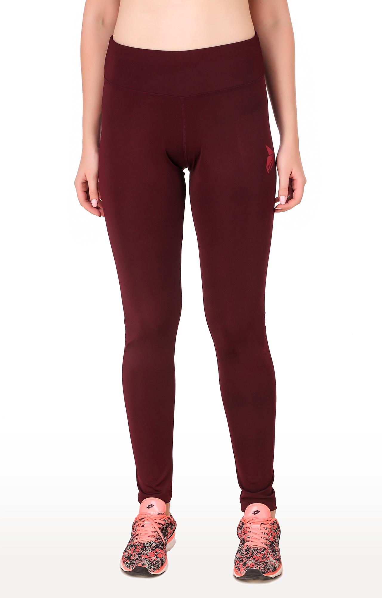 Fitinc | Women's Maroon Polyester Solid Tights 0