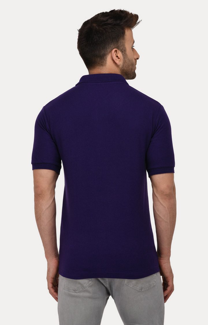 Men's Blue Cotton Solid Polos