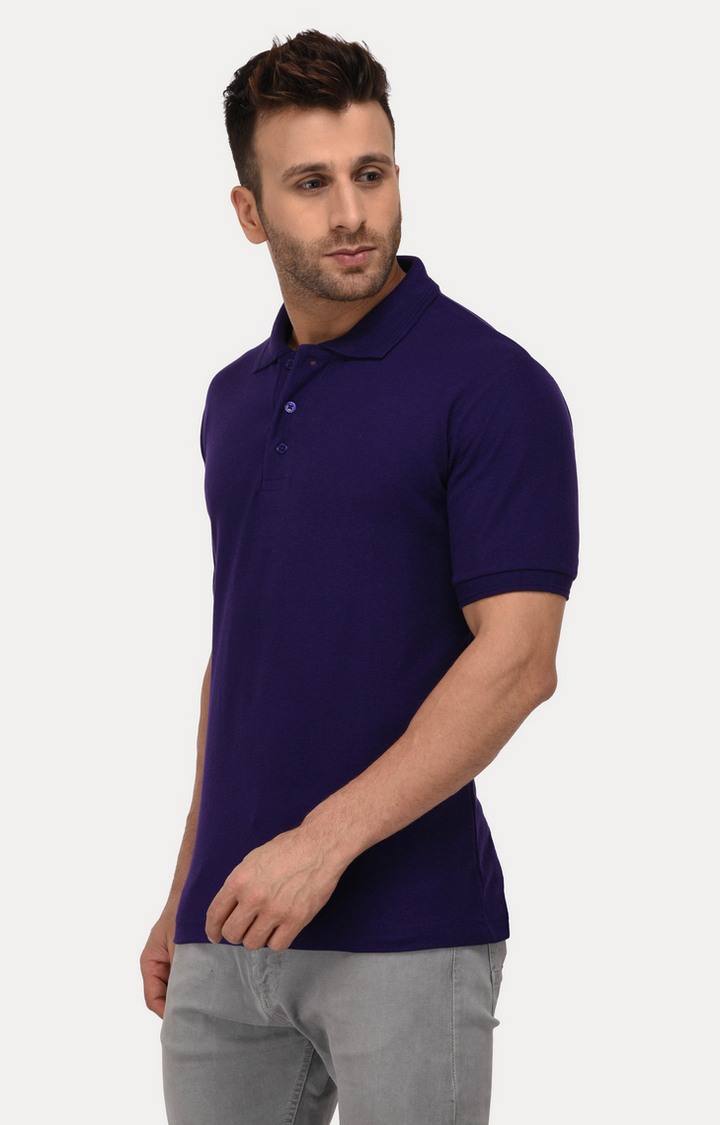 Men's Blue Cotton Solid Polos