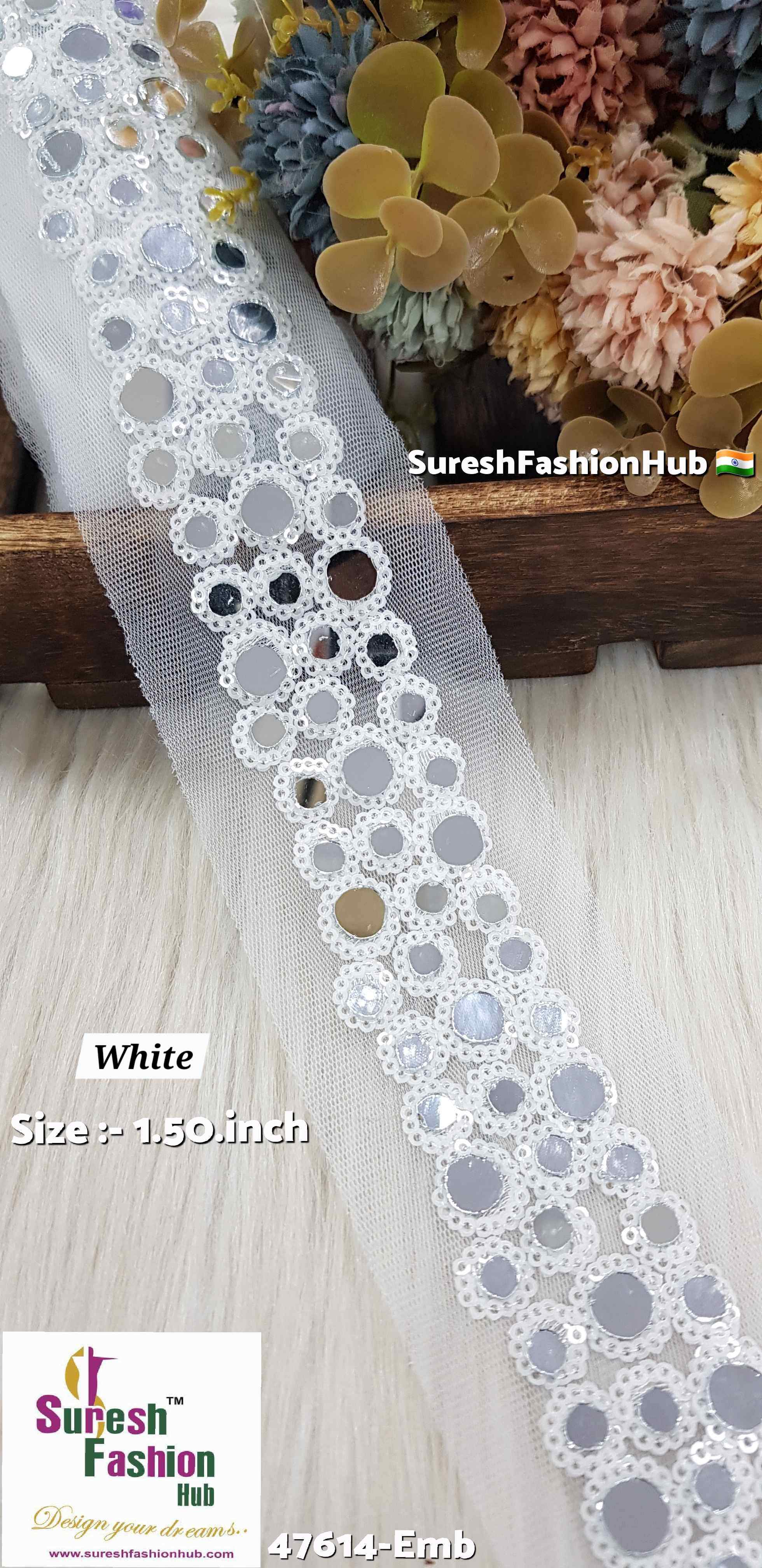 Mirrored White Sequins Net Embroidery