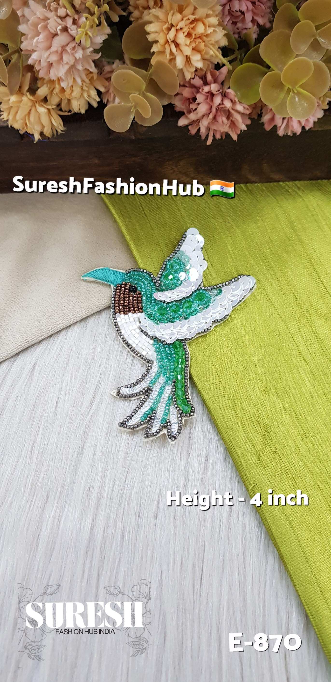E-870 Mint Green Right Side Flying Bird Patch