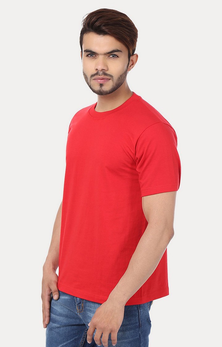 Men's Red Cotton Solid Regular T-Shirts