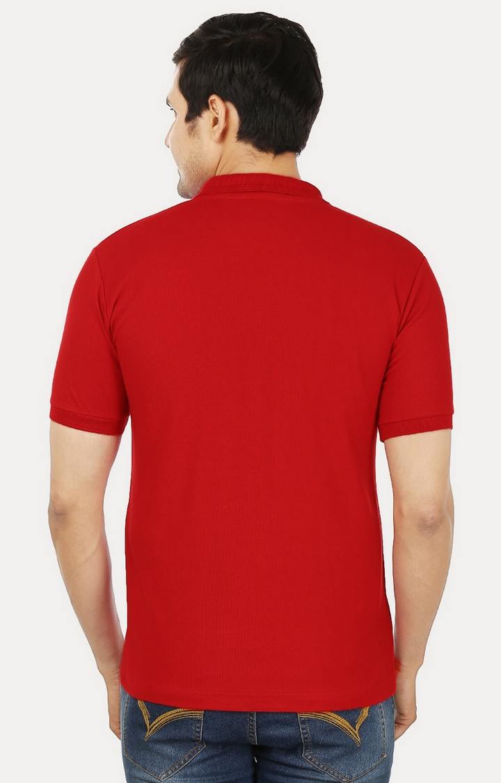 Men's Red Cotton Solid Polos