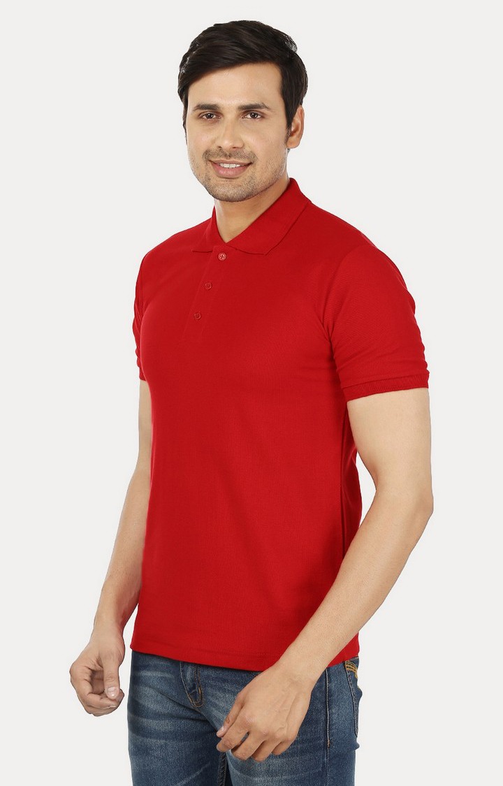 Men's Red Cotton Solid Polos