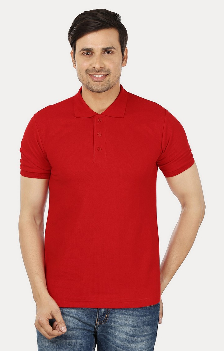 Weardo | Men's Red Cotton Solid Polos