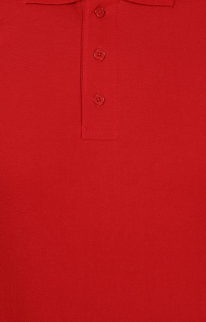 Men's Red Cotton Solid Polos