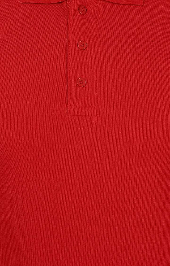 Men's Red Cotton Solid Polos