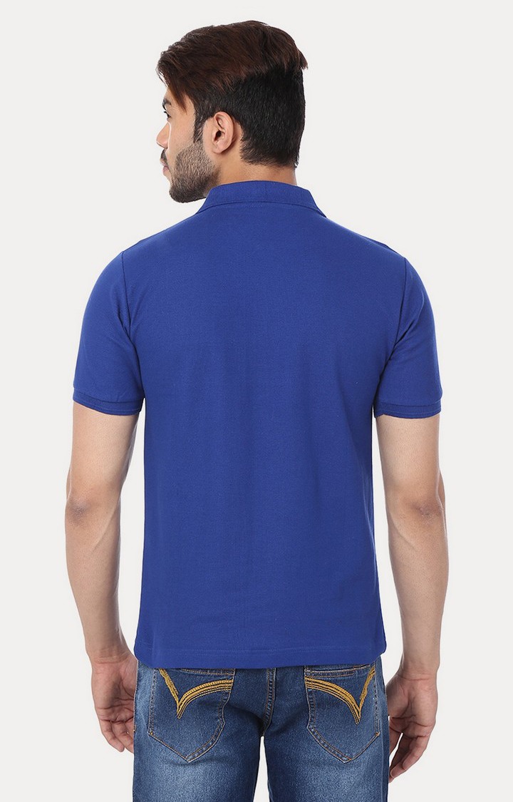 Men's Blue Cotton Solid Polos