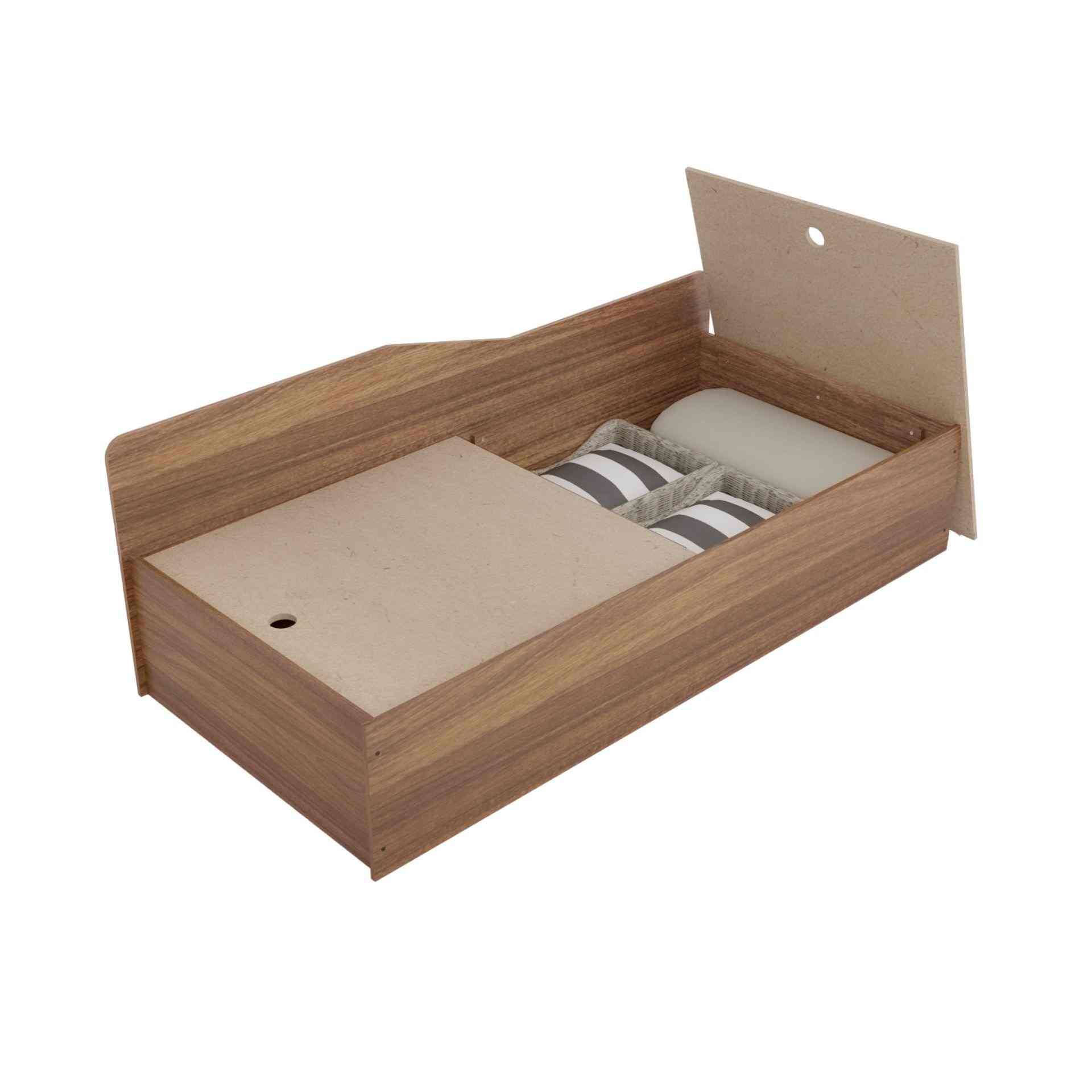 neudot SOLTER Engineered Wood Diwan Bed with Stoarge Finish Color Teak
