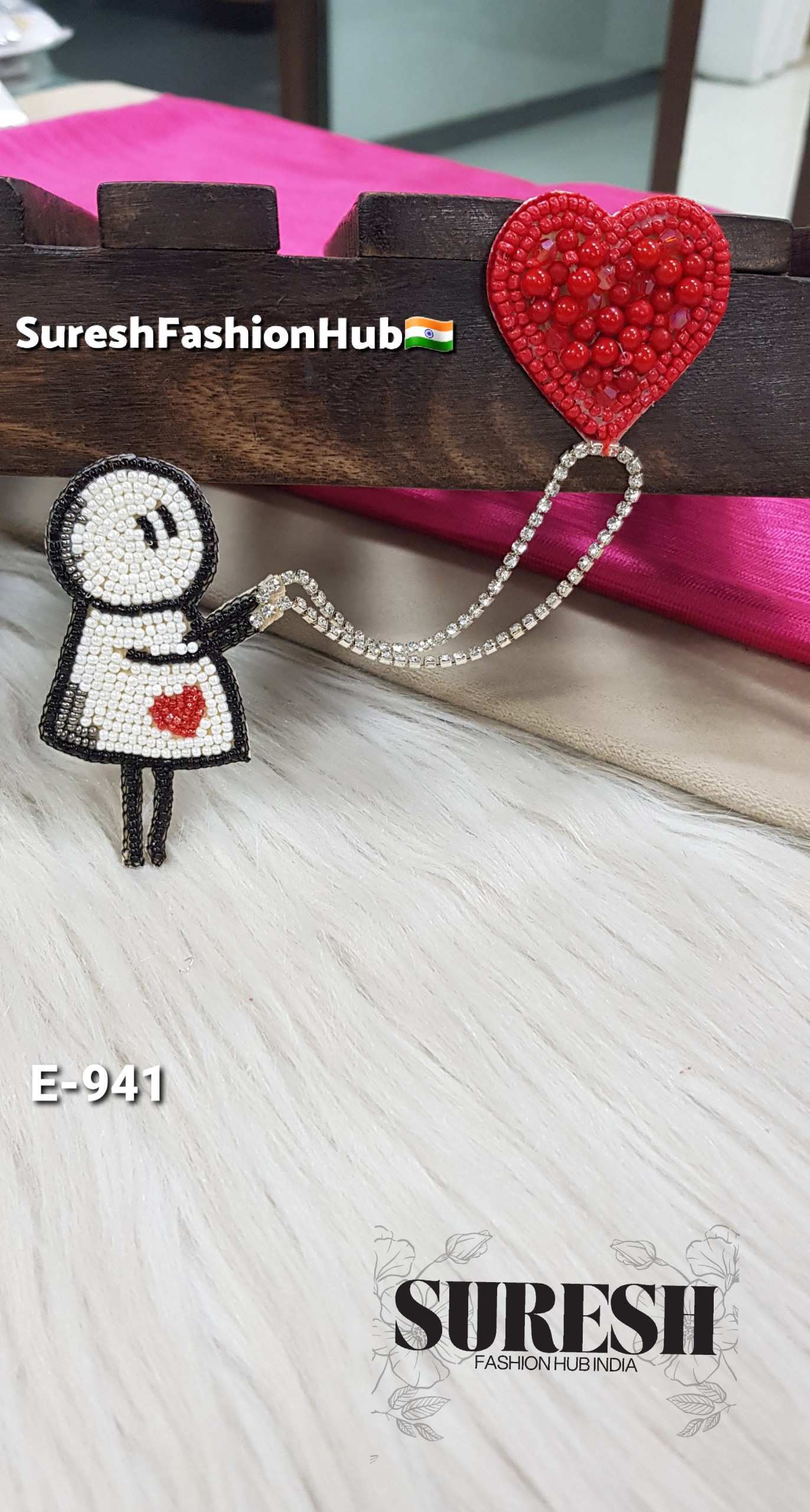 Handmade Love Doodle Beaded Patch with Heart Chain – E-941