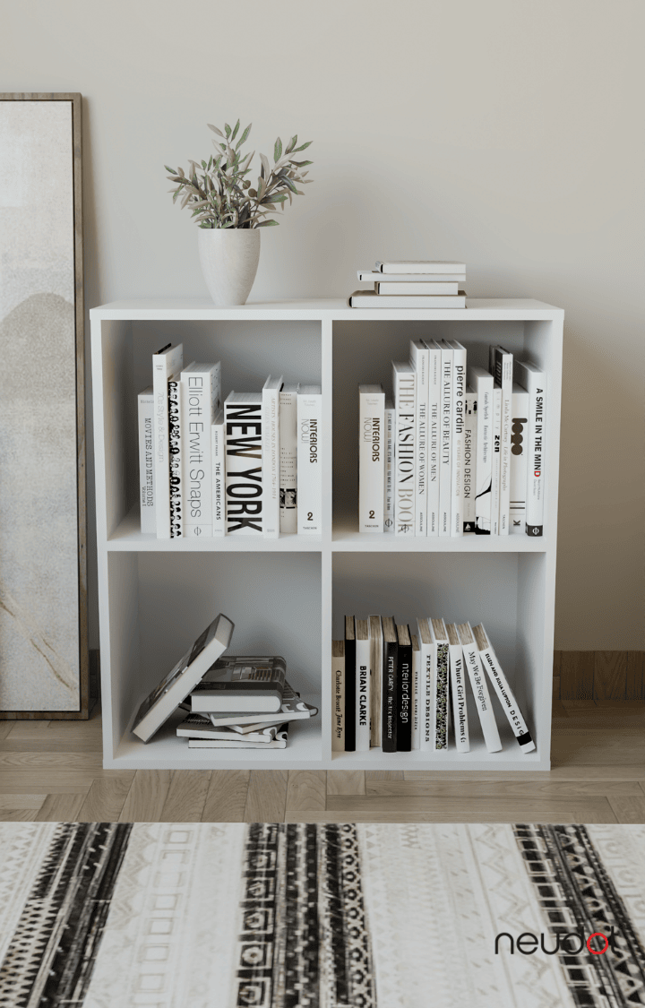Whitman Open Bookshelf (4 Compartments)- White Finish