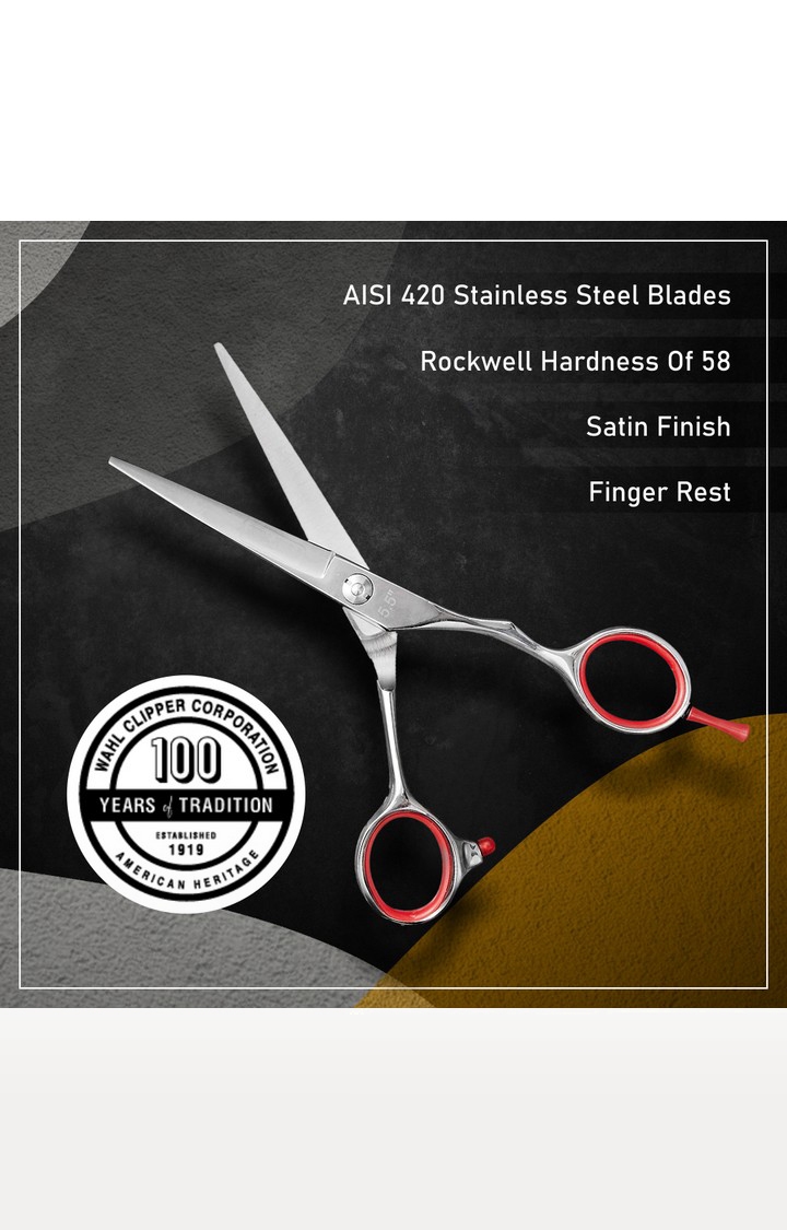 WAHL | Catch Cut Barber Silver & Red Scissor 5.5" 1