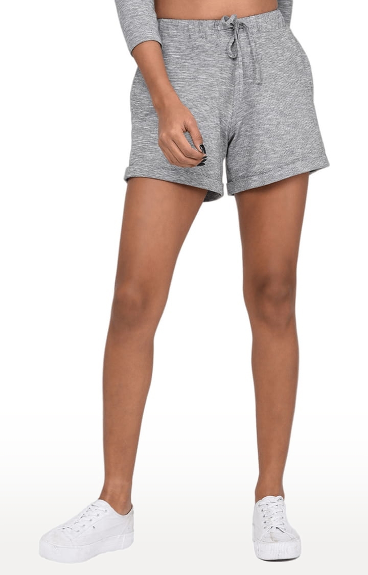 RIGO | Women's  Grey Cotton Melange Activewear Shorts 0