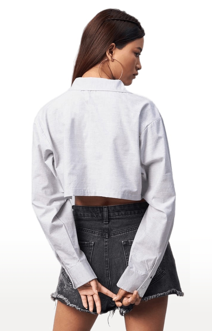 Women's Grey Viscose Solid Crop Shirt