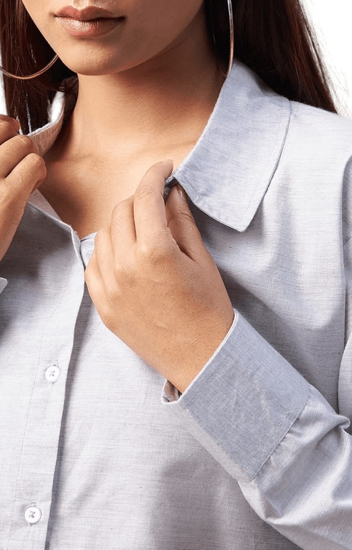 Women's Grey Viscose Solid Crop Shirt