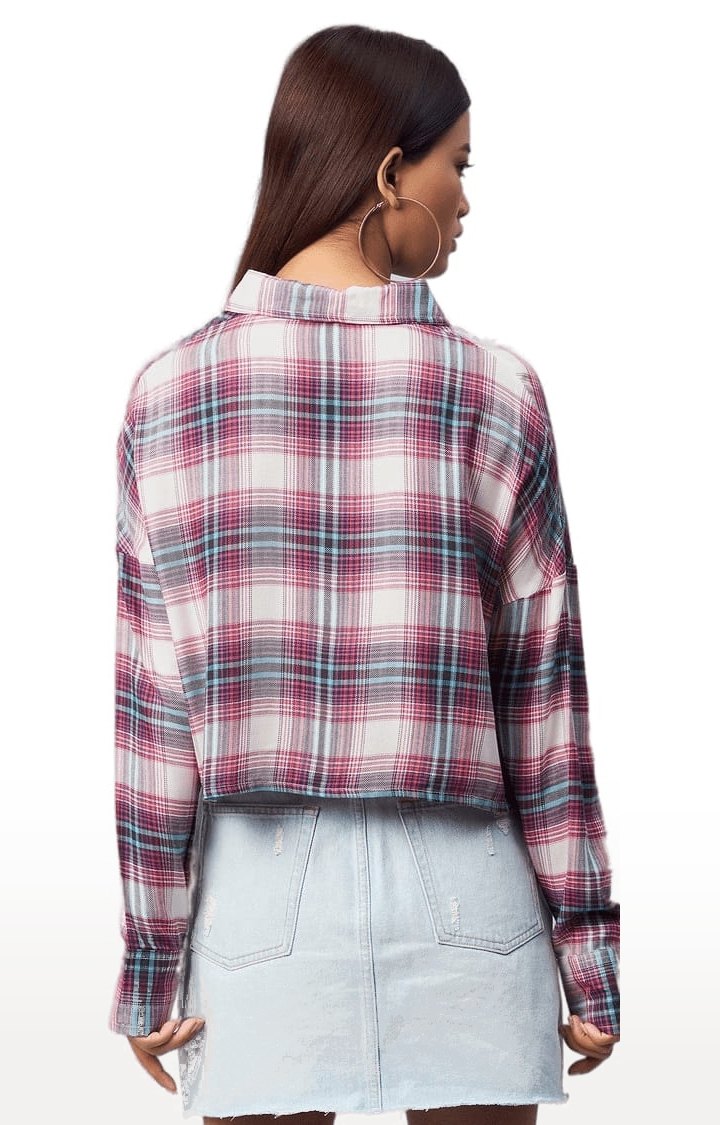 Women's Multicolour Viscose Checked Crop Shirt