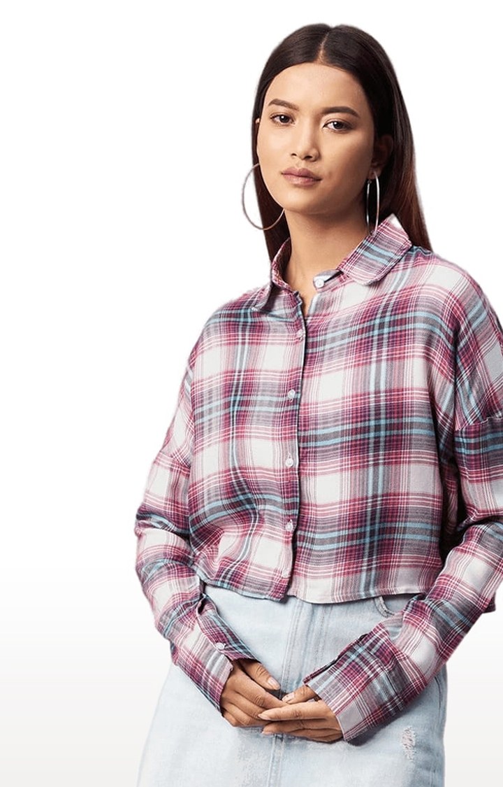 Women's Multicolour Viscose Checked Crop Shirt
