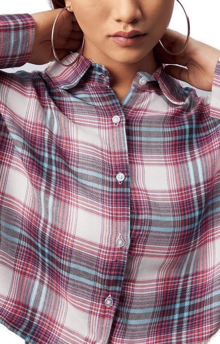 Women's Multicolour Viscose Checked Crop Shirt