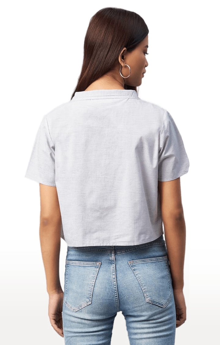 CHIMPAAANZEE | Women's Grey Viscose Solid Crop Shirt 4