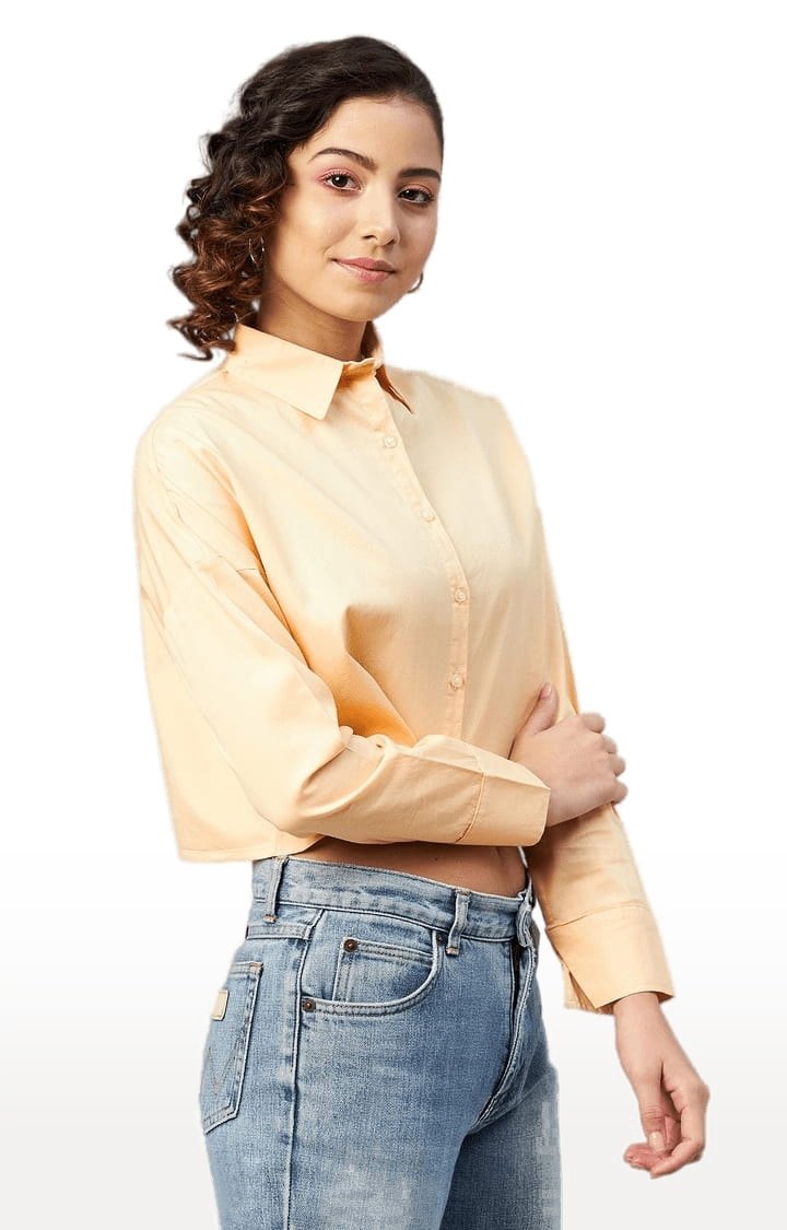 Women's Yellow Cotton Solid Crop Shirt