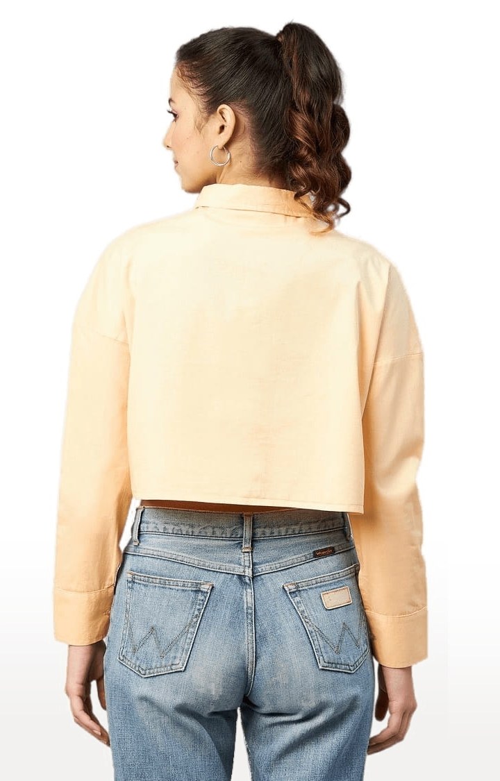 Women's Yellow Cotton Solid Crop Shirt