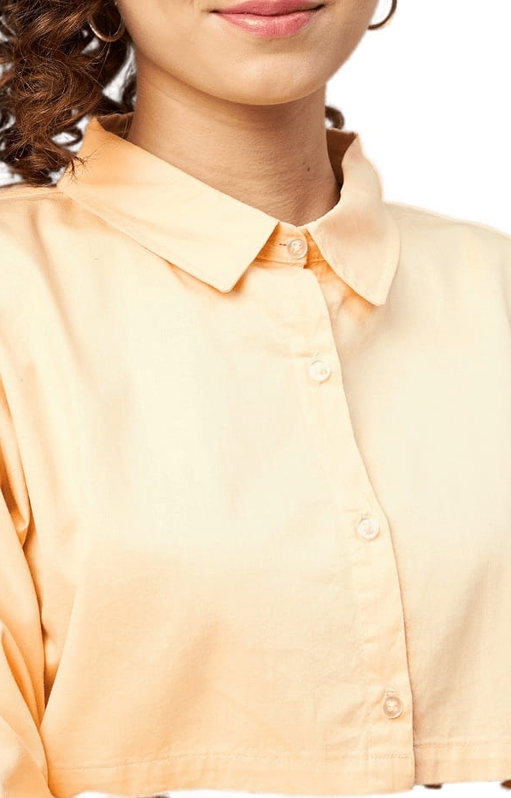 Women's Yellow Cotton Solid Crop Shirt