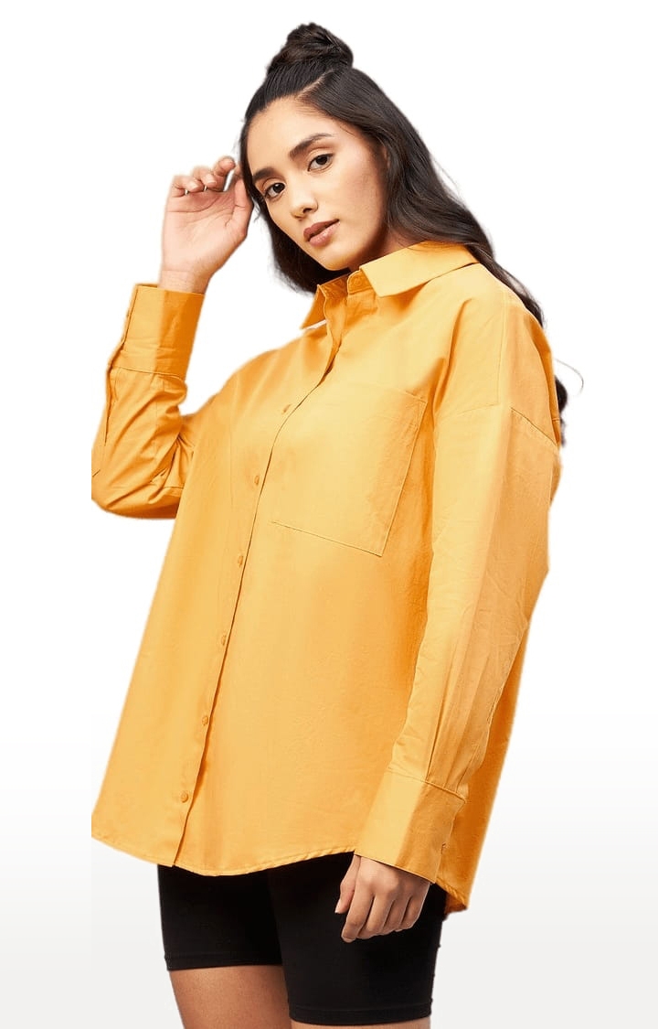CHIMPAAANZEE | Women's Mustard Cotton Solid Casual Shirts 2