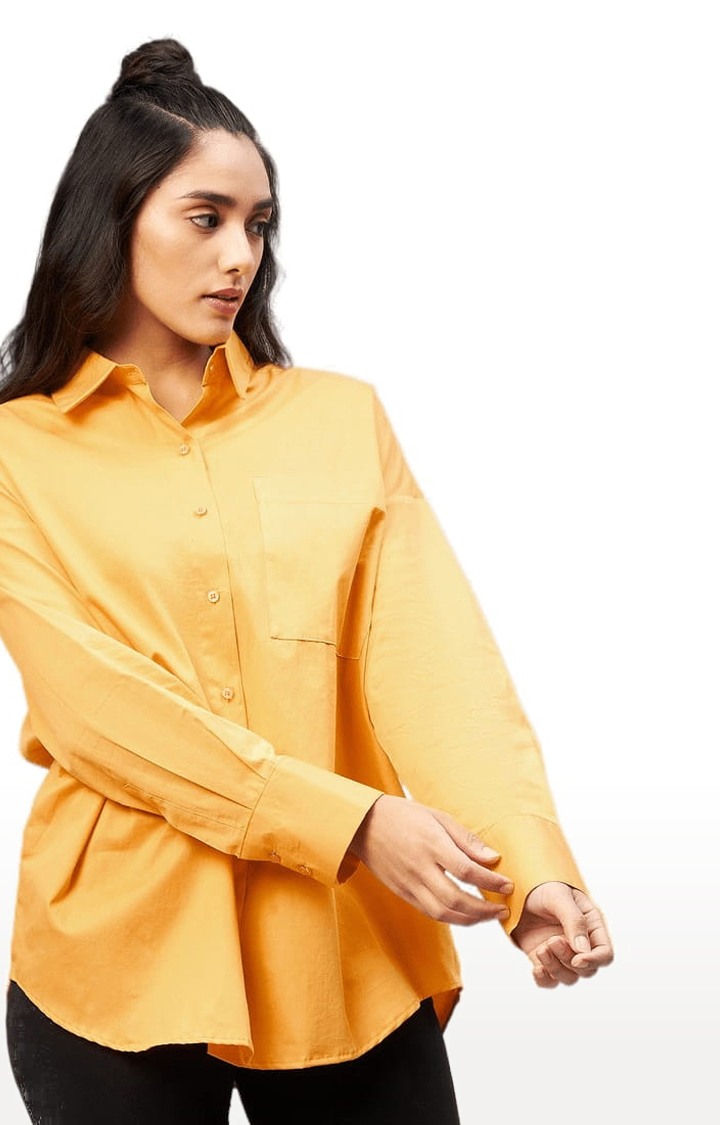 CHIMPAAANZEE | Women's Mustard Cotton Solid Casual Shirts 0