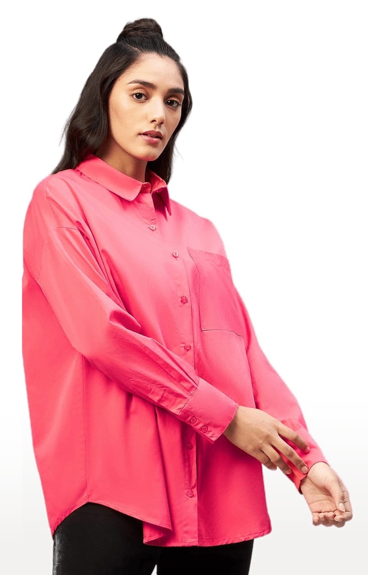 CHIMPAAANZEE | Women's Dark Pink Cotton Solid Casual Shirts