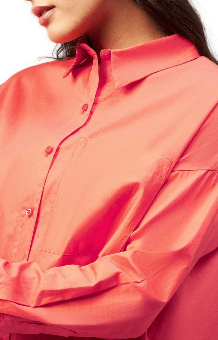 Women's Orange Cotton Solid Casual Shirts