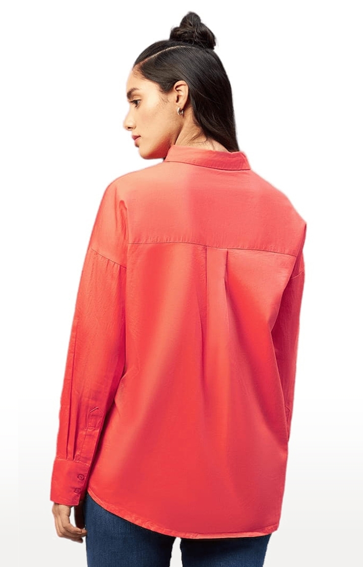 Women's Orange Cotton Solid Casual Shirts