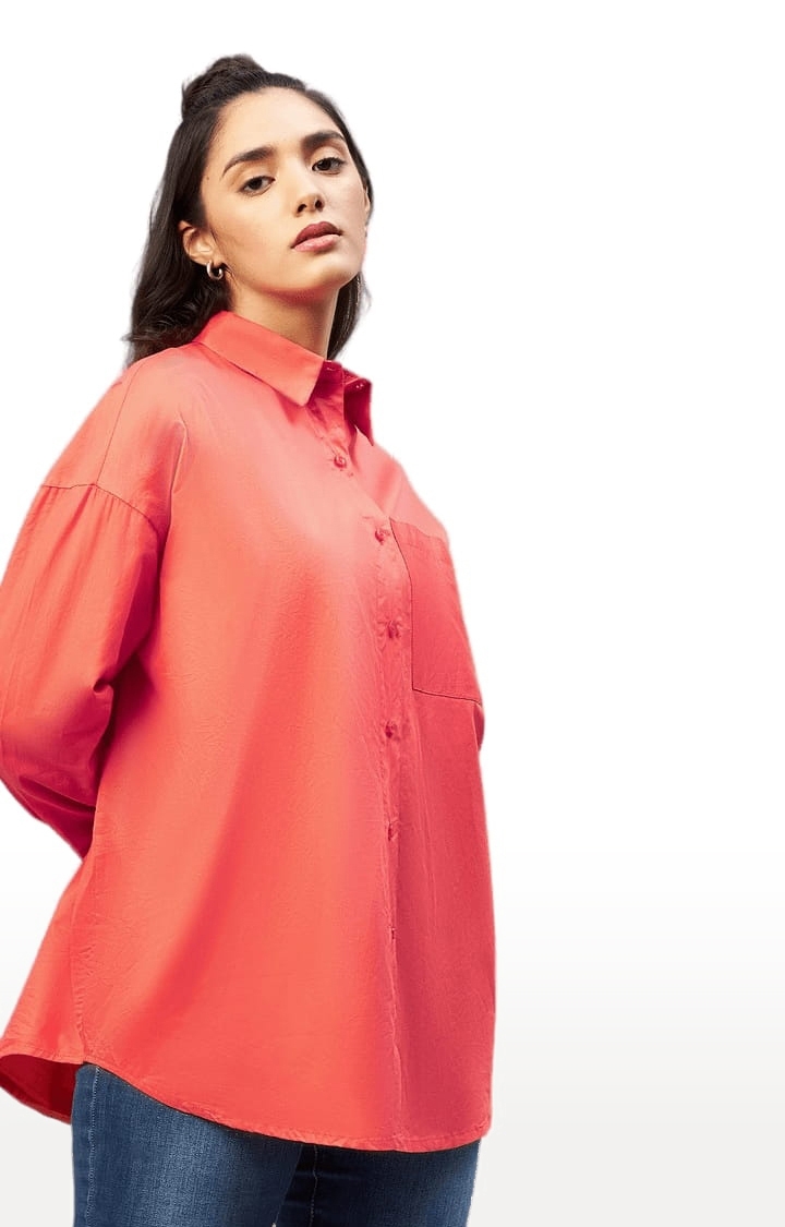 Women's Orange Cotton Solid Casual Shirts