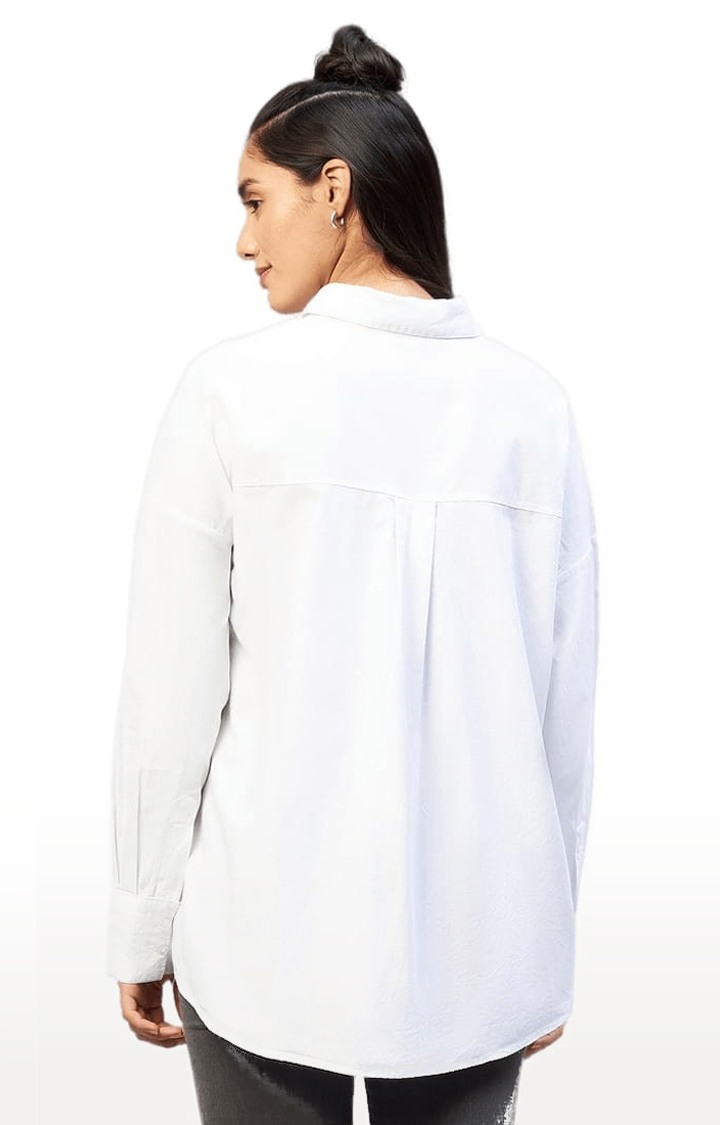 Women's White Cotton Solid Casual Shirts