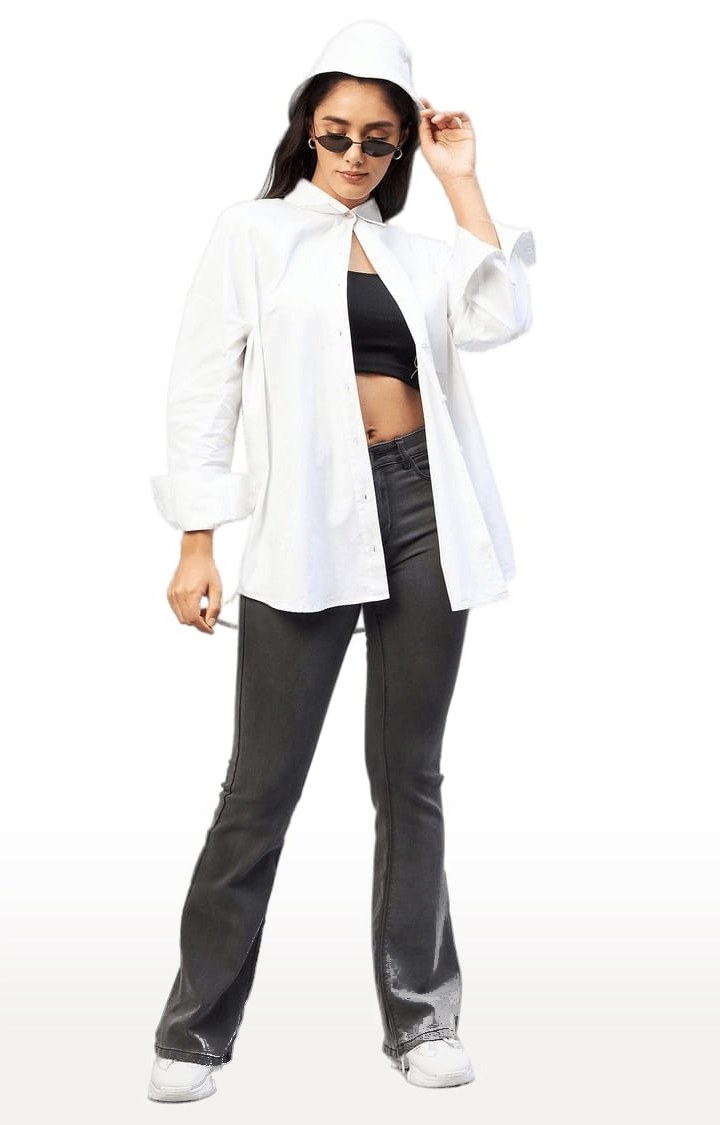 Women's White Cotton Solid Casual Shirts