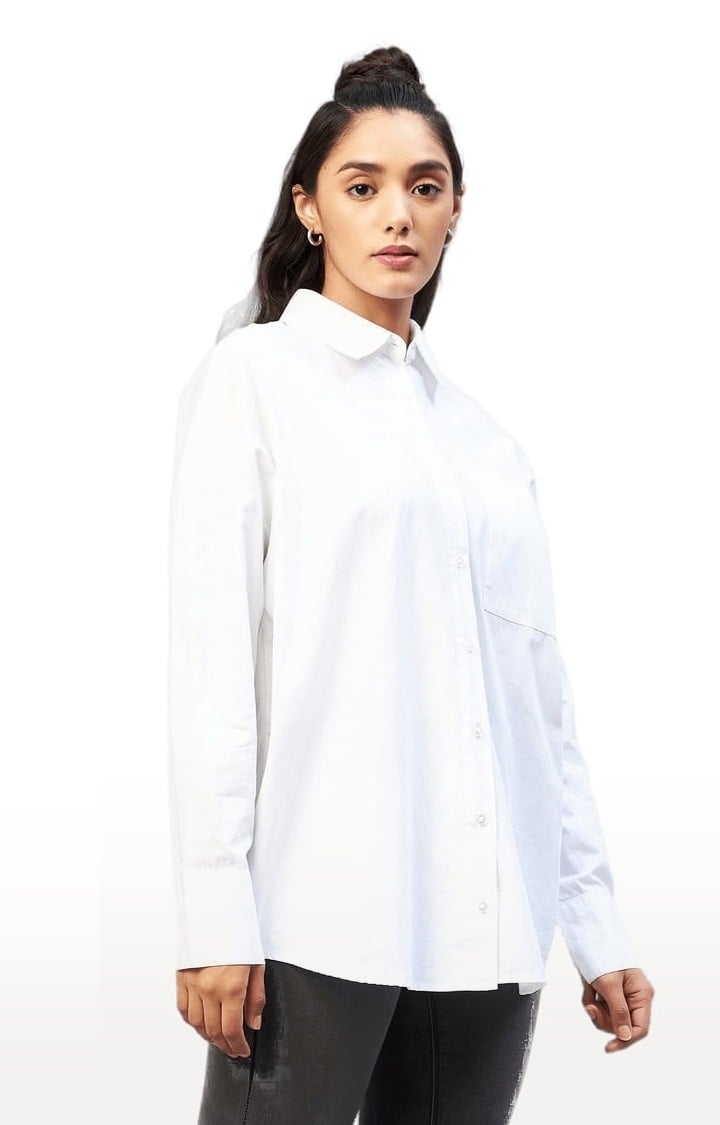 Women's White Cotton Solid Casual Shirts