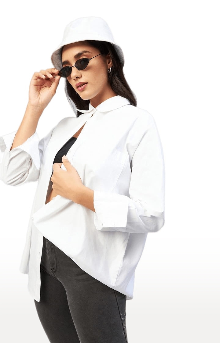 Women's White Cotton Solid Casual Shirts