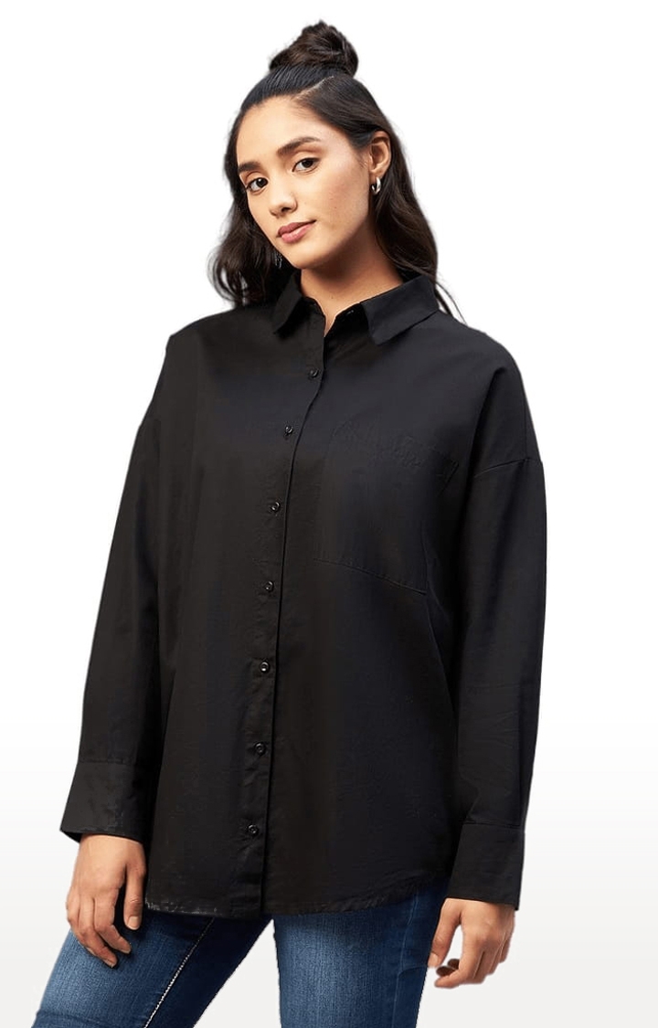 CHIMPAAANZEE | Women's Black Cotton Solid Casual Shirts