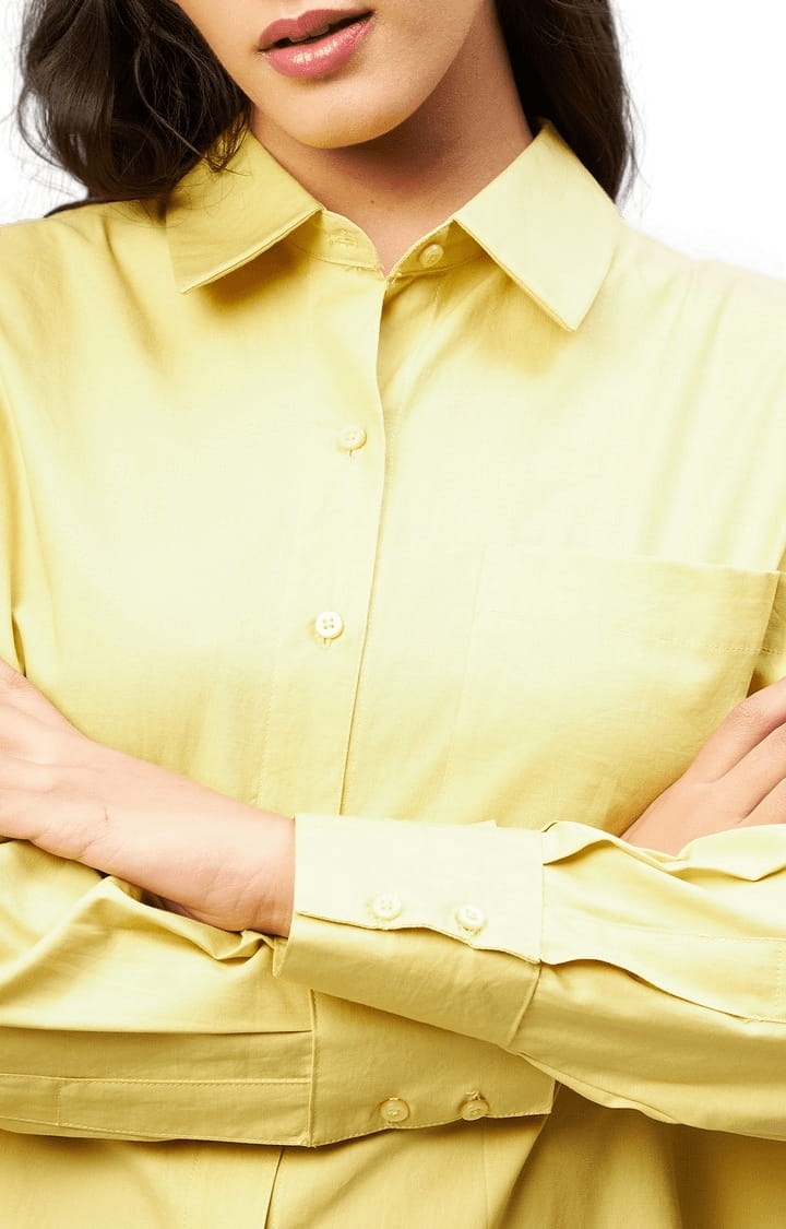 CHIMPAAANZEE | Women's Yellow Cotton Solid Casual Shirts 5