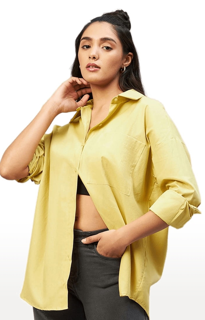 CHIMPAAANZEE | Women's Yellow Cotton Solid Casual Shirts 2