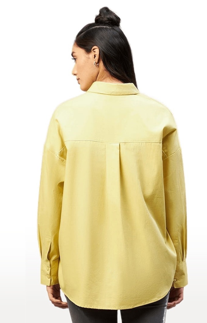 Women's Yellow Cotton Solid Casual Shirts