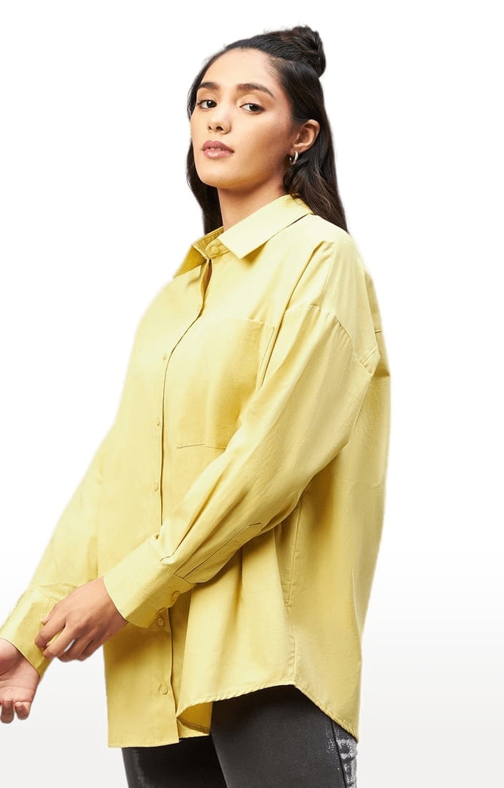CHIMPAAANZEE | Women's Yellow Cotton Solid Casual Shirts 3