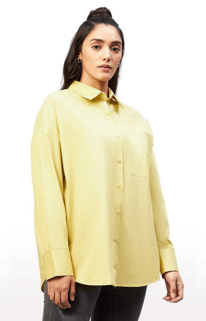 CHIMPAAANZEE | Women's Yellow Cotton Solid Casual Shirts 0